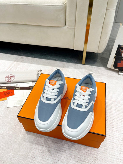 GIGA SNEAKER IN AEGEAN BLUE STITCHED MESH AND WHITE CALFSKIN