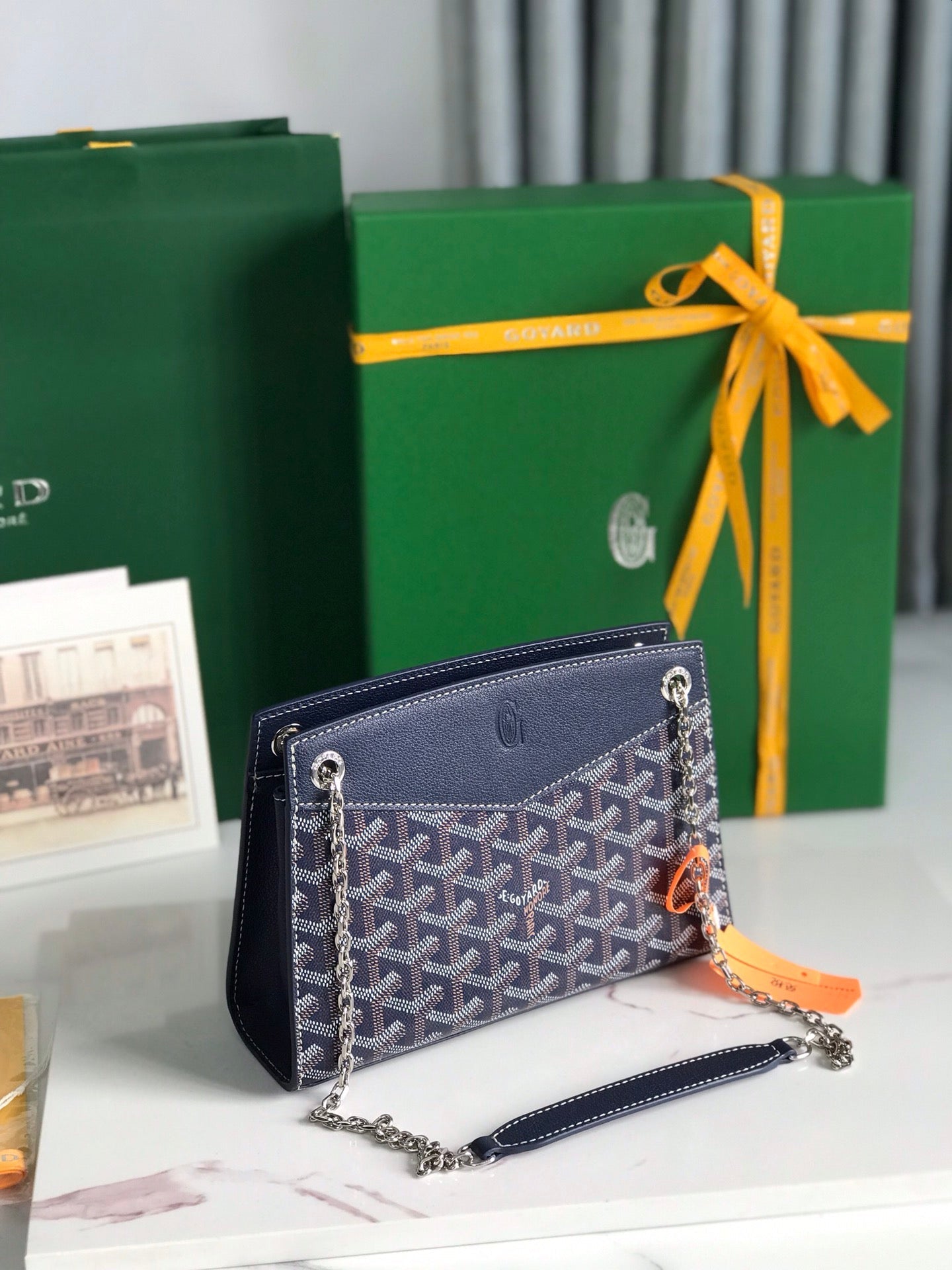 ROUETTE STRUCTURÉ MINI BAG 21 IN NAVY BLUE GOYARDINE CANVAS AND CALFSKIN