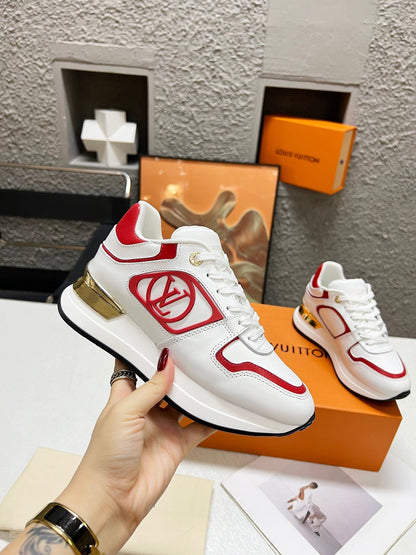 LV WOMEN SNEAKER IN WHITE MIX CHERRY RED CALFSKIN