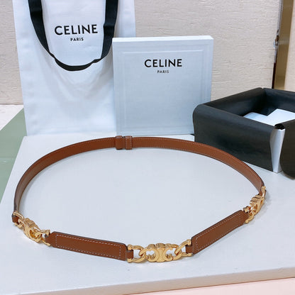 CL SMALL 18 MM GOURMETTE TRIOMPHE ADJUSTABLE BELT IN BRONZE BROWN LEATHER GOLD HARDWARE