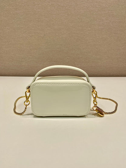 MINI HAND BAG 11 WITH GOLD STRAP IN WHITE PATENT CALFSKIN