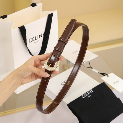 CL MEDIUM 25 MM MARCO BELT WITH STRASS IN CHOCOLATE BROWN CALFSKIN GOLD HARDWARE