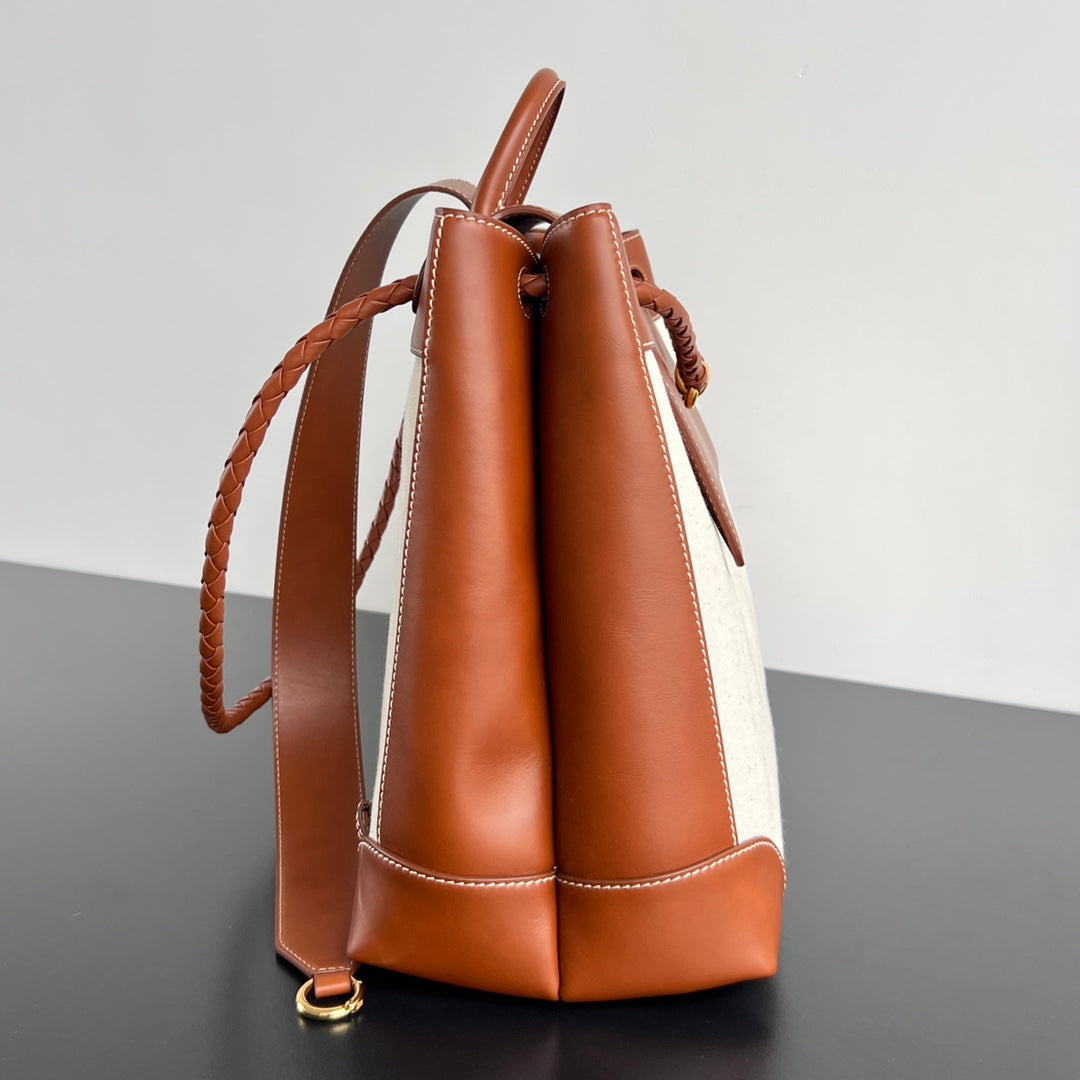 LARGE ANDIAMO BACKPACK 48 IN LIGHT WOOF CALFSKIN AND CANVAS