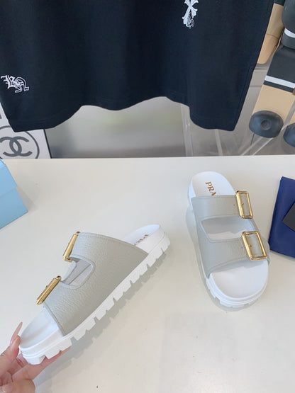 PRA STRAP SLIDES SANDALS WHITE AND LIGHT GRAY SUEDE