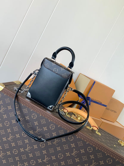 CAMERA BOX VIVE BAG 17 IN BLACK MONOGRAM CALFSKIN SILVER-TONE METALLIC