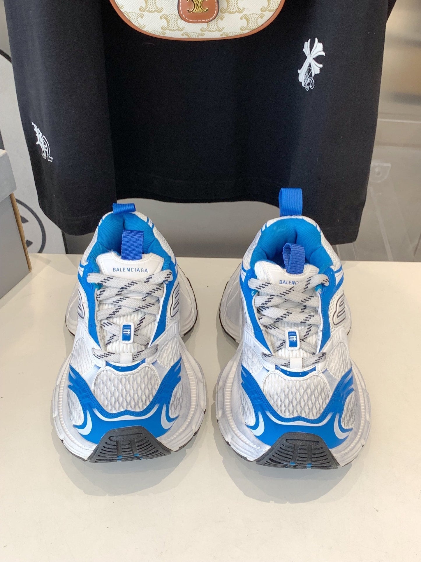 DAD SHOES IN WHITE MIX BLUE MESH AND CALFSKIN