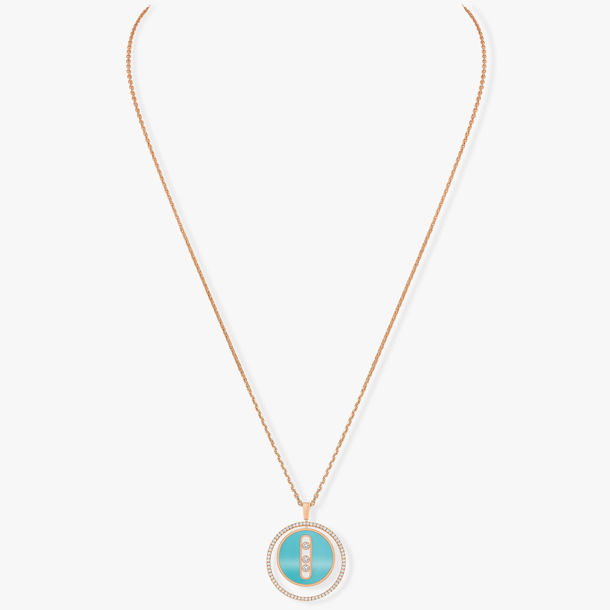 LUCKY MOVE 3 DIAMONDS TURQUOISE PINK GOLD DIAMOND NECKLACE
