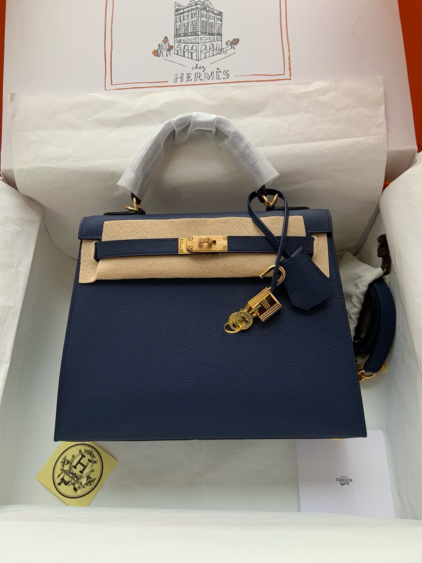 HERM Kelly, 25cm, Deep Blue, Epsom