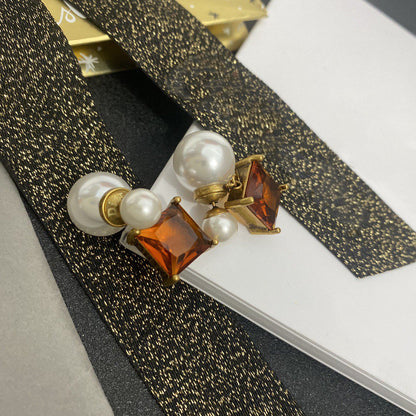 CD PEARL EARRINGS GOLD DIAMOND