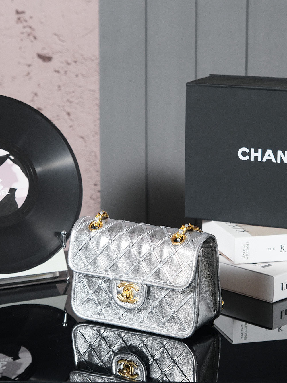 CC MINI 20 FLAP BAG METALLIZED CALFSKIN GOLD HARDWARE