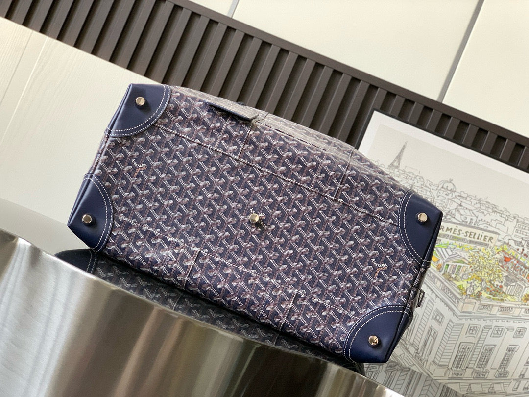 BOWLING 45 BAG IN NAVY BLUE GOYARDINE CANVAS AND CALFSKIN TRIM