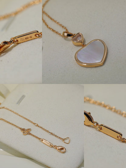 HAPPY HEART WHITE MOP NECKLACE PINK GOLD DIAMOND