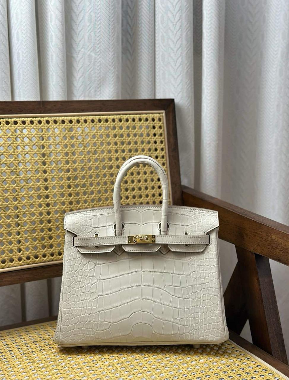 Herm white embossed birkin shiny