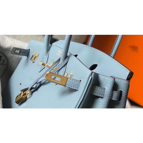 HERM Birkin 25cm Bag In Blue Lin Clemence Leather GHW