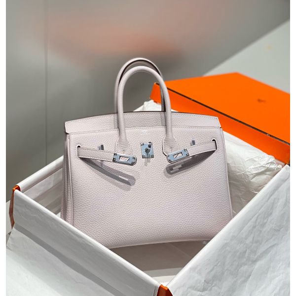 HERM Birkin 25cm Bag In Mauve Pale Clemence Leather PHW