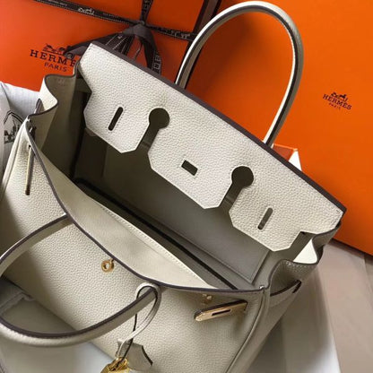 HERM Birkin 30cm Bag In Beton Clemence Leather GHW