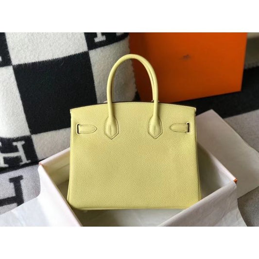 HERM Birkin 30cm Bag In Jaune Poussin Clemence Leather GHW