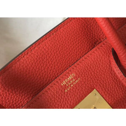 HERM Birkin 30cm Bag In Red Clemence Leather GHW