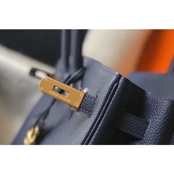 HERM Birkin 35cm Bag In Dark Blue Clemence Leather GHW