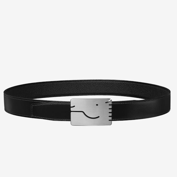 HERM Black A Cheval Belt Buckle 32 MM Reversible Leather