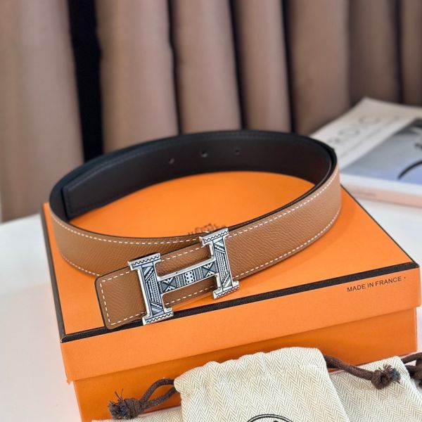 HERM H Touareg Reversible Belt 32MM in Gold Epsom Leather