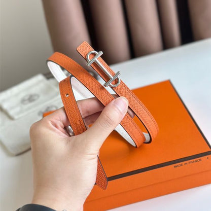 HERM Gamma 13mm Belt in Orange Epsom Leather and White Swift Leather