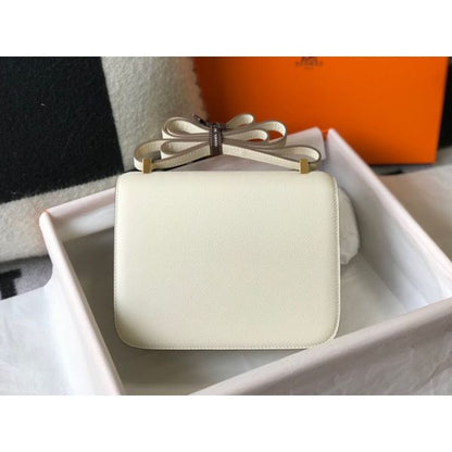 HERM White Constance MM 24cm Epsom Leather Bag