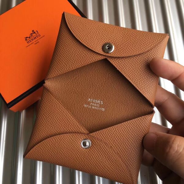 HERM Calvi Card Holder In Gold  Epsom Leather