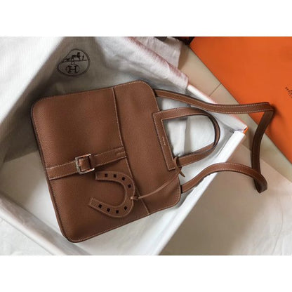 HERM Halzan 31cm Bag In Gold Clemence Leather