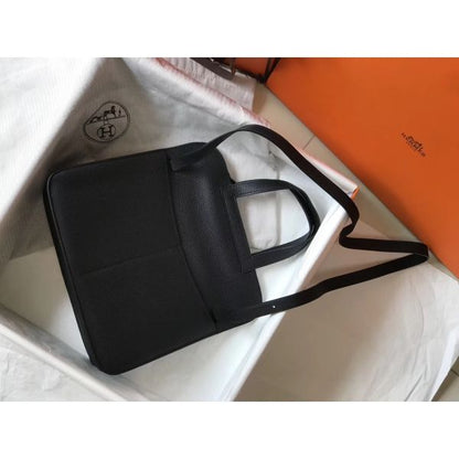 HERM Halzan 31cm Bag In Black Clemence Leather