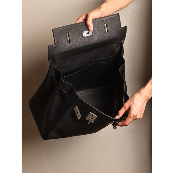 HERM Kelly 42 Maxi Handmade Bag in Black Clemence Leather
