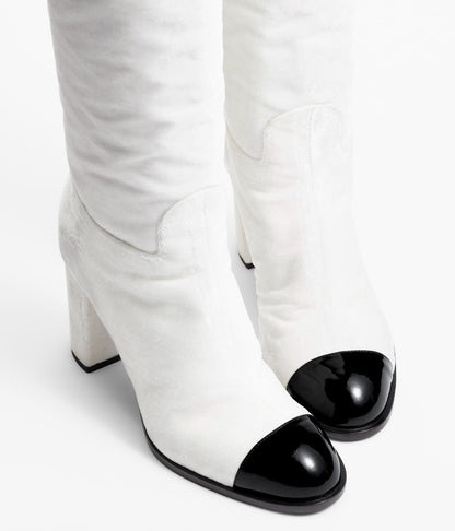 high boots white black velvet