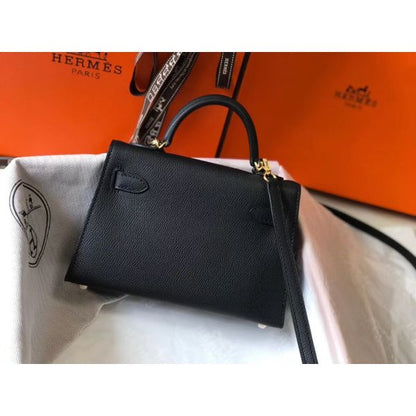 HERM Kelly Mini II Bag In Black Epsom Leather GHW