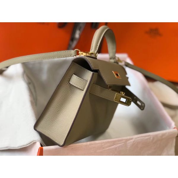 HERM Kelly Mini II Bag In Gris Tourterelle Epsom Leather GHW