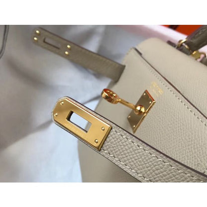 HERM Kelly Mini II Bag In Gris Tourterelle Epsom Leather GHW