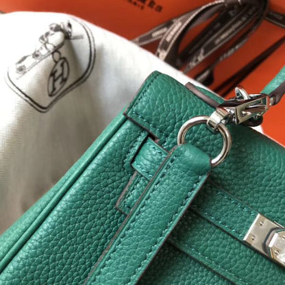 HERM Kelly 20cm Bag In Vert Vertigo Clemence Leather PHW