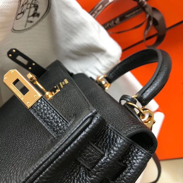 HERM Kelly 20cm Bag In Black Clemence Leather GHW