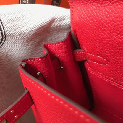 HERM Kelly 20cm Bag In Red Clemence Leather GHW