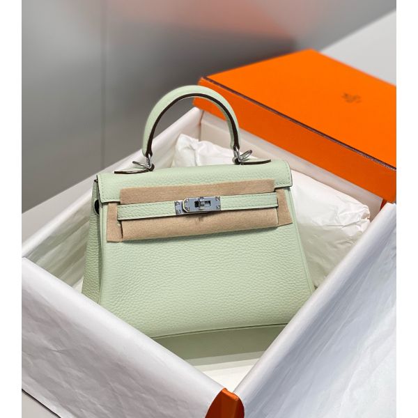 HERM Kelly 20cm Bag In Vert Fizz Clemence Leather PHW