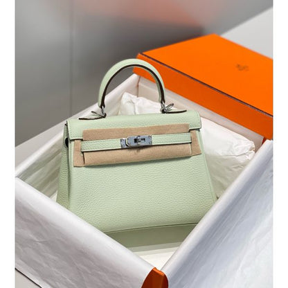 HERM Kelly 20cm Bag In Vert Fizz Clemence Leather PHW