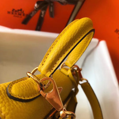 HERM Kelly 20cm Bag In Yellow Clemence Leather GHW