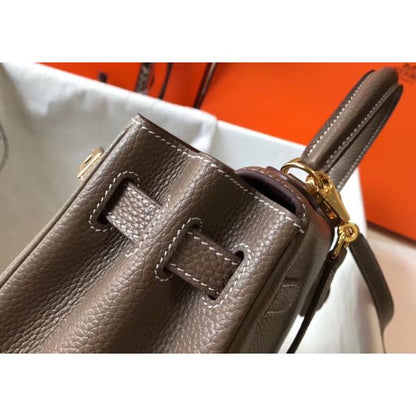 HERM Kelly 25cm Retourne Bag In Taupe Clemence Leather