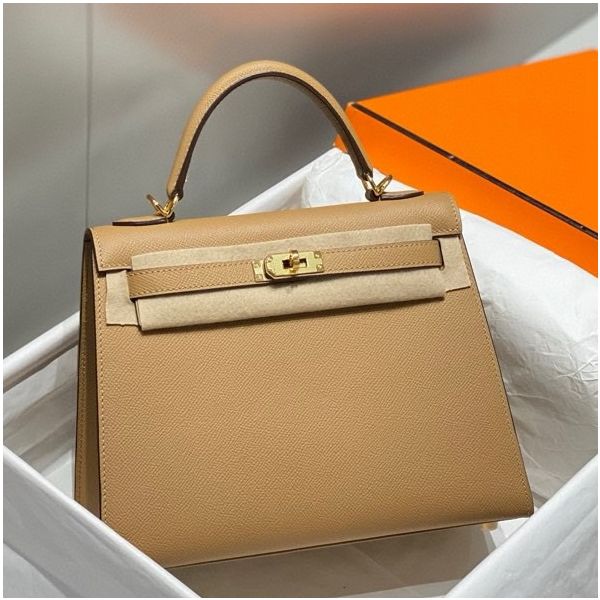 HERM Kelly 25cm Sellier Bag In Chai Epsom Leather GHW