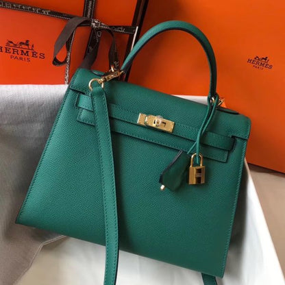 HERM Kelly 25cm Sellier Bag In Malachite Epsom Leather
