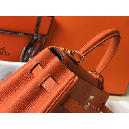 HERM Kelly 28cm Bag In Orange Clemence Leather GHW