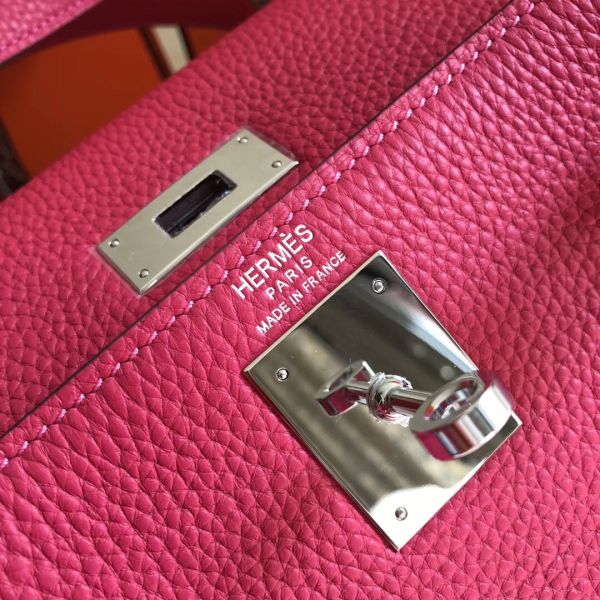 HERM Kelly 28cm Bag In Rose Red Clemence Leather PHW