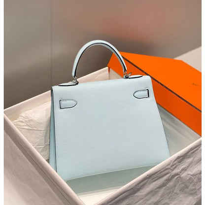 HERM Kelly 28cm Bag In Blue Brume Epsom Leather PHW