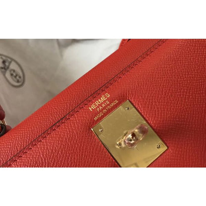 HERM Kelly 28cm Bag In Red Epsom Leather GHW