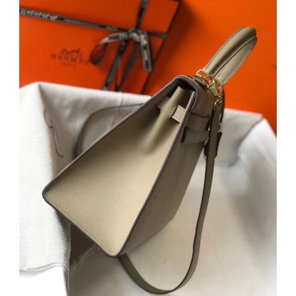 HERM Kelly 28cm Bag In Gris Tourterelle Epsom Leather GHW