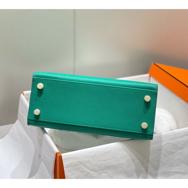 HERM Kelly 28cm Bag In Vert Jade Epsom Leather PHW